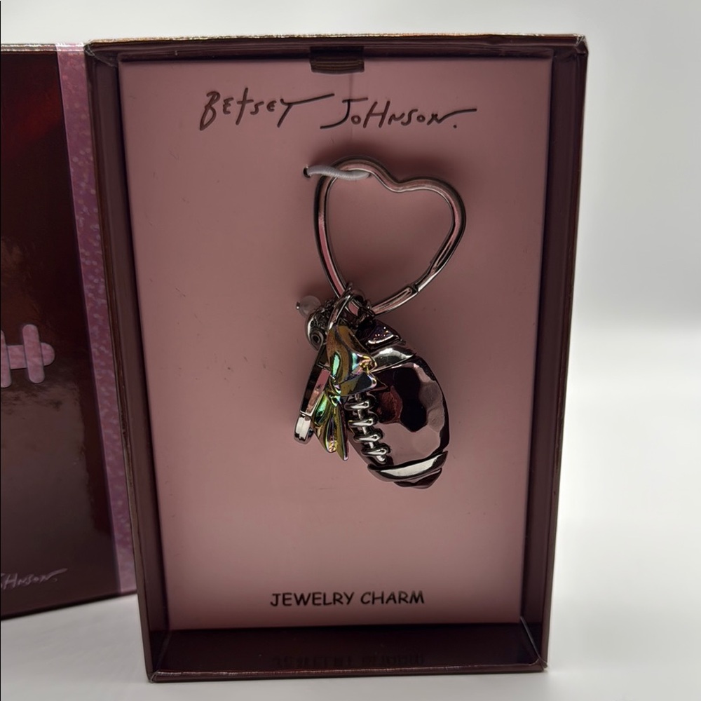 Betsey Johnson Football Silver Heart Keychain/Bagcharm NIB
